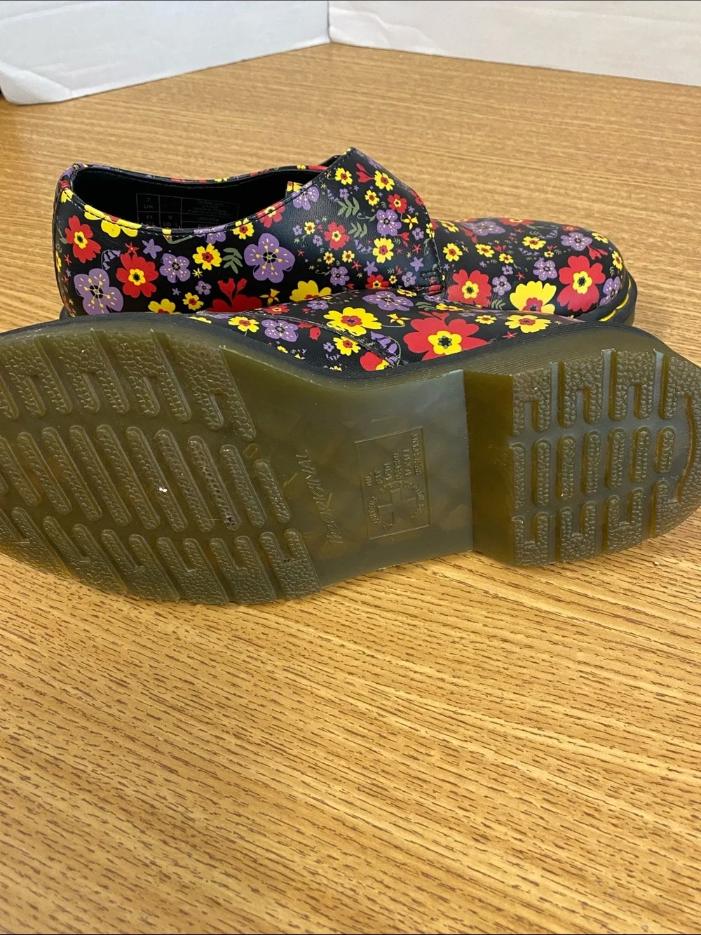 Dr. Martens Women’s Floral Black Leather Buckle Shoes